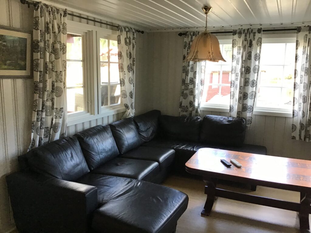 sofa inne i en stor hytte